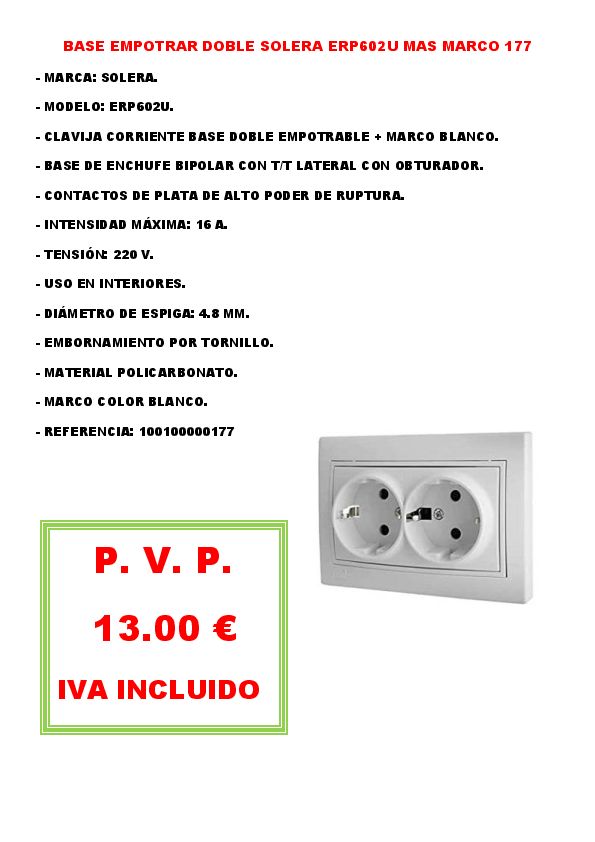 BASE EMPOTRAR DOBLE SOLERA ERP602U MAS MARCO 177