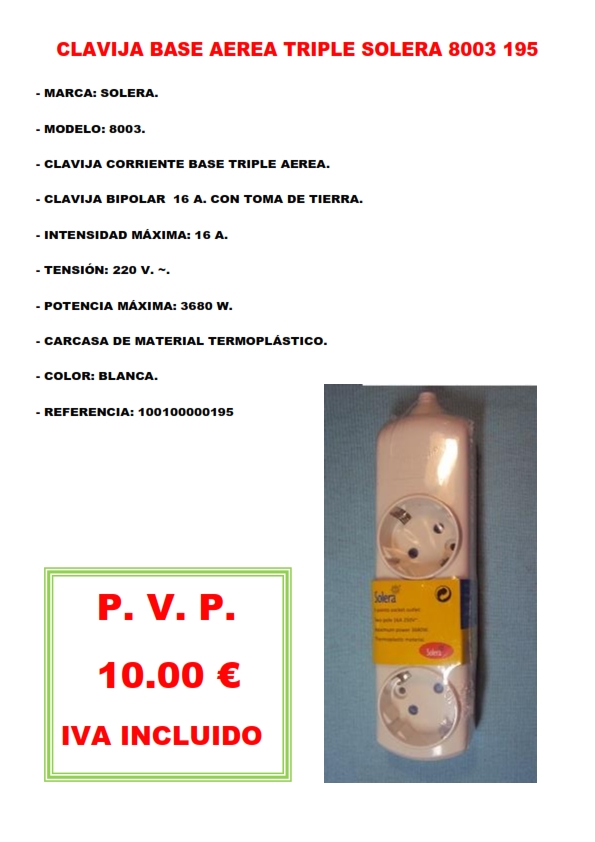 CLAVIJA BASE AEREA TRIPLE SOLERA 8003 195