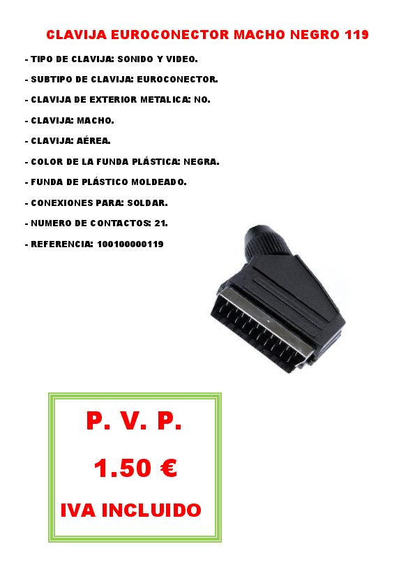 CLAVIJA EUROCONECTOR MACHO NEGRO 119