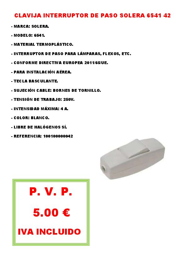 CLAVIJA INTERRUPTOR DE PASO SOLERA 6541 42