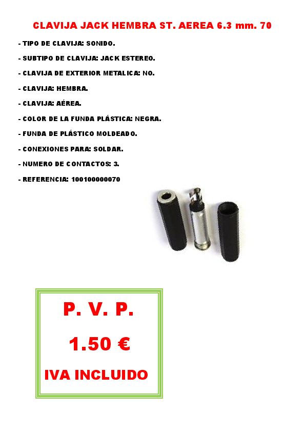 CLAVIJA JACK HEMBRA ST. AEREA 6.3 mm. 70