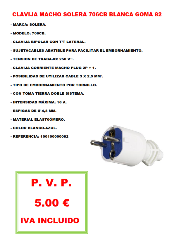 CLAVIJA MACHO SOLERA 706CB BLANCA GOMA 82
