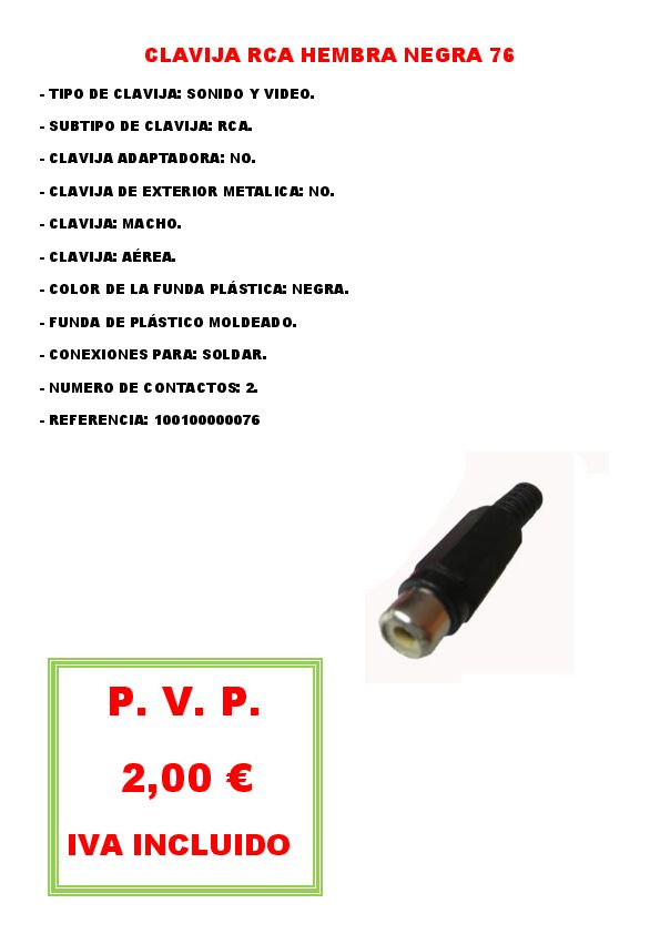 CLAVIJA RCA HEMBRA NEGRA 76