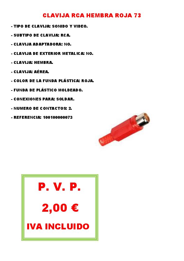 CLAVIJA RCA HEMBRA ROJA 73