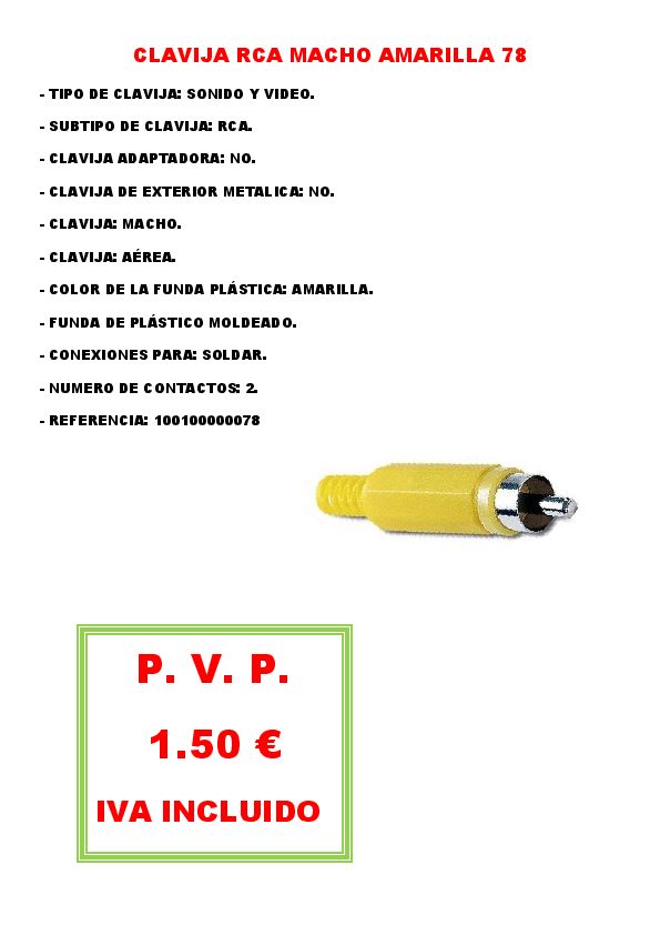 CLAVIJA RCA MACHO AMARILLA 78