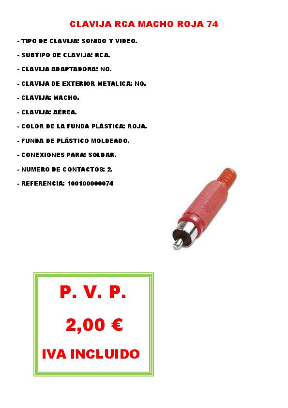 CLAVIJA RCA MACHO ROJA 74