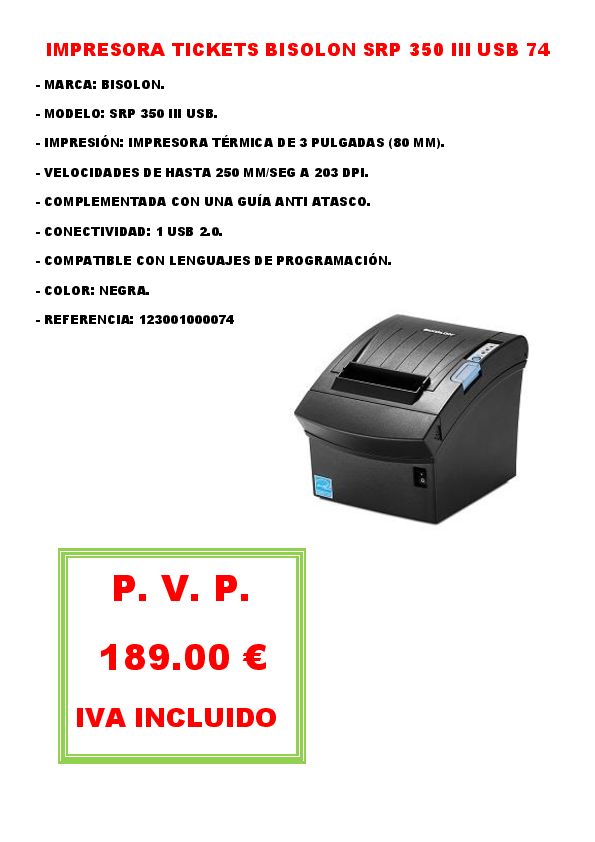 IMPRESORA TICKETS BISOLON SRP 350 III USB 74