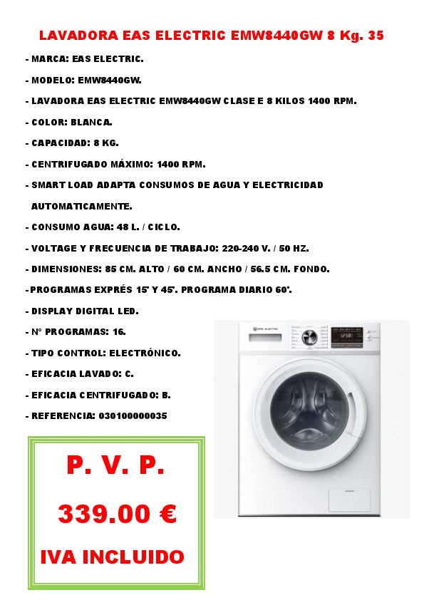 LAVADORA EAS ELECTRIC EMW8440GW 8 Kg. 35