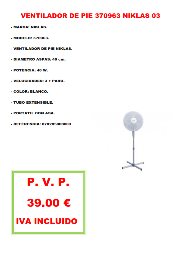 VENTILADOR DE PIE 370963 NIKLAS 03